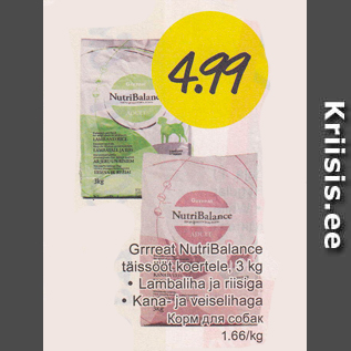 Allahindlus - Grrreat NutriBalance täissööt koertele, 3 kg