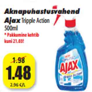 Allahindlus - Aknapuhastusvahend Ajax Tripple Action 500m