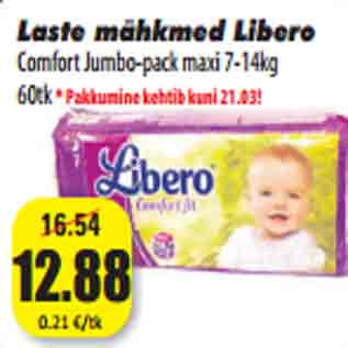 Allahindlus - Laste mähkmed Libero Comfort Jumbo-pack maxi 7-14kg 60tk