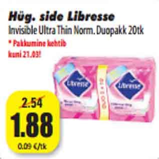 Allahindlus - Hüg. side Libresse Invisible Ultra Thin Norm. Duopakk 20tk