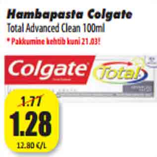 Allahindlus - Hambapasta Colgate Total Advanced Clean 100ml