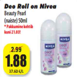 Allahindlus - Deo Roll on Nivea Beauty Pearl (naiste) 50ml