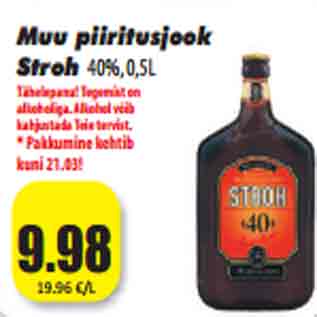 Allahindlus - Muu piiritusjook Stroh 40%, 0,5L