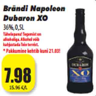 Allahindlus - Brändi Napoleon Dubaron XO 36%, 0,5L