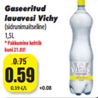 Allahindlus - Gaseeritud lauavesi Vichy (sidrunimaitseline) 1,5L