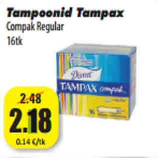 Allahindlus - Tampoonid Tampax Compak Regular 16tk