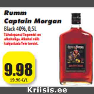 Allahindlus - Rumm Captain Morgan Black 40%, 0,5L