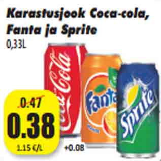 Скидка - Безалкогольный напиток Coca-Cola, Fanta и Sprite 0,33 л