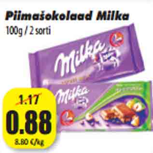 Allahindlus - Piimašokolaad Milka 100g / 2 sorti