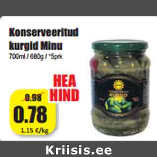 Allahindlus - Konserveeritud kurgid Minu 700ml / 680g / *5prk