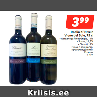 Allahindlus - Itaalia KPN vein Vigne del Sole, 75 cl