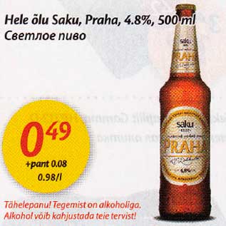 Allahindlus - Hele õlu Saku, Praha, 4,8%, 500ml