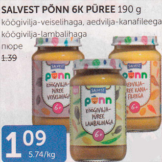 Allahindlus - SALVEST PÕNN 6K PÜREE 190 G