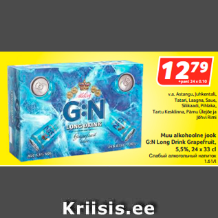 Allahindlus - Muu alkohoolne jook G:N Long Drink Grapefruit, 5,5%, 24 x 33 c