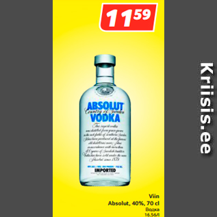 Allahindlus - Viin Absolut, 40%, 70 cl