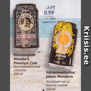 Allahindlus - Karastusjook Mondariz Premium Cola 330 ml; Sidrunimaitseline jäätee Mondariz 330 ml