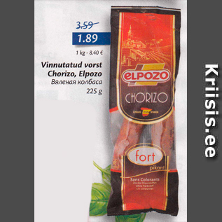 Allahindlus - Vinnutatud vorst Chorizo, Elpozo 225 g