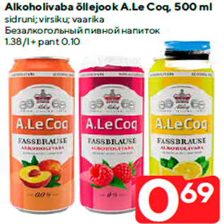 Allahindlus - Alkoholivaba õllejook A.Le Coq, 500 ml