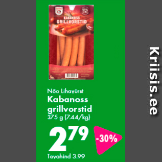 Allahindlus - Nõo Lihavürst Kabanoss grillvorstid 375 g