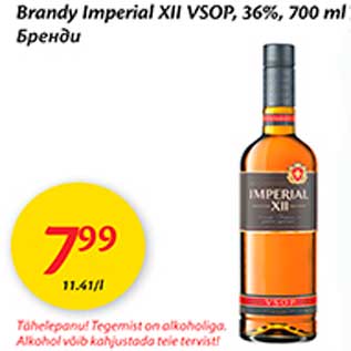 Allahindlus - Brandy Imperial XII VSOP, 36%, 700 ml