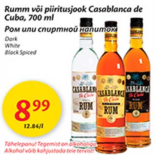 Allahindlus - Rumm või piiritusjook Casablanca de Cuba, 700 ml