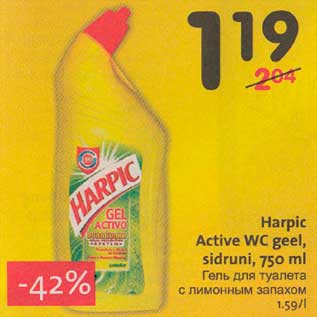 Allahindlus - Harpic Active WC geel, sidruni, 750 ml