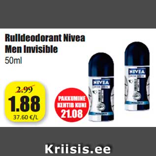 Allahindlus - Rulldeodorant Nivea Men Invisible 50ml