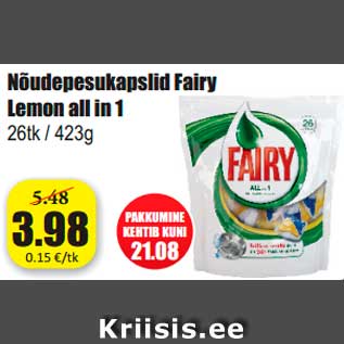 Allahindlus - Nõudepesukapslid Fairy Lemon all in 1