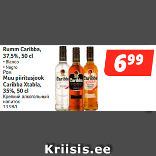 Allahindlus - Rumm Caribba, 37,5%, 50 cl • Blanco • Negro; Muu piiritusjook Caribba Xtabla, 35%, 50 cl