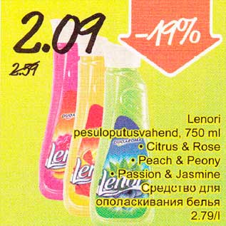 Allahindlus - Lenori pesuloputusvahend, 750 ml . Citrus & Rose .Peach&Peony .Passion & Jasmine