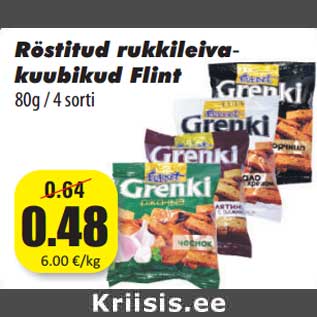 Allahindlus - Röstitud rukkileiva- kuubikud Flint 80g / 4 sorti