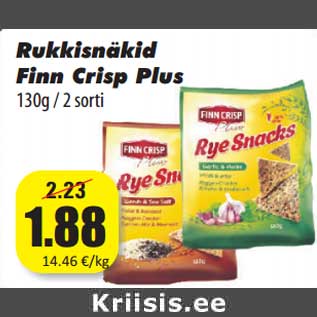 Allahindlus - Rukkisnäkid Finn Crisp Plus 130g / 2 sorti