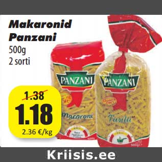 Allahindlus - Makaronid Panzani 500g 2 sorti