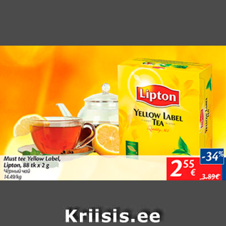 Allahindlus - Must tee Yellow Label, Lipton, 88 tk x 2 g