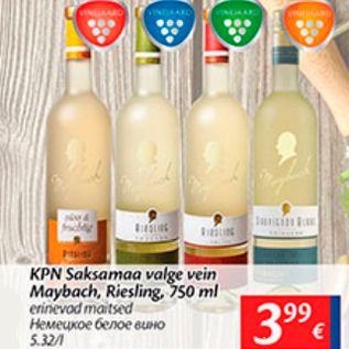 Allahindlus - KPN Saksamaa valge vein Mayboch, Riesling, 750 ml