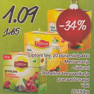 Allahindlus - Lipton tee, 20 püramiidpakki