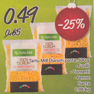 Allahindlus - Tartu Mill Durum pasta, 500 g