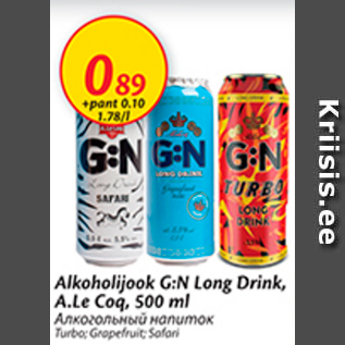 Allahindlus - Alkoholijook G:N Long Drink, A.Le Coq