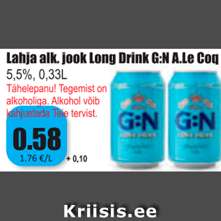 Allahindlus - Lahja alk. jook Long Drink G:N A.Le Coq