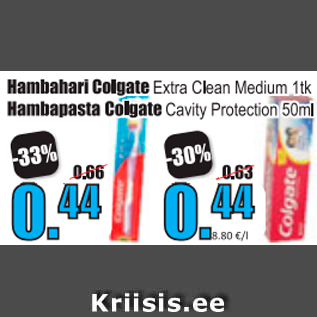 Allahindlus - Hambahari Colgate Extra Clean Medium 1 tk; Hambapasta Cavity Protection 50 ml