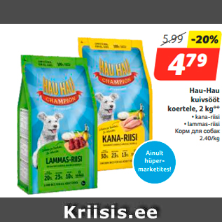 Allahindlus - Hau-Hau kuivsööt koertele, 2 kg**