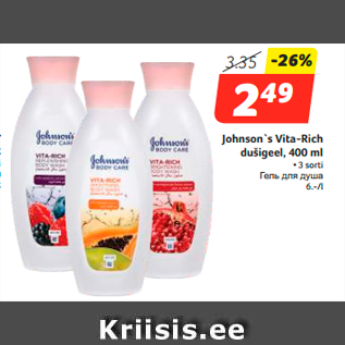 Allahindlus - Johnson`s Vita-Rich dušigeel, 400 ml