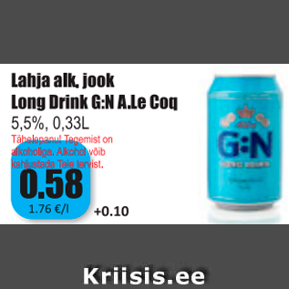 Allahindlus - Lahja alk. jook Lond Drink G:N A.Le Coq