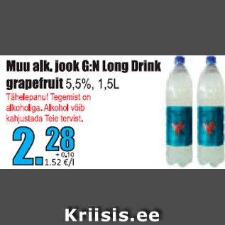 Allahindlus - Muu alk. jook G:N Long Drink grapefruit