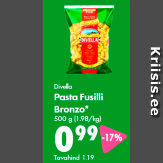 Allahindlus - Divella Pasta Fusilli Bronzo* 500 g