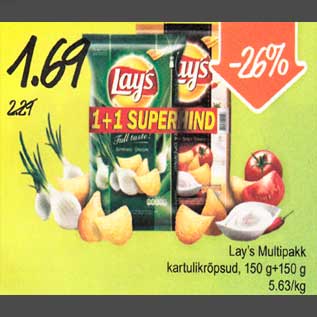 Allahindlus - Lay"s Multipakk kartulikrõpsud, 150g+150g