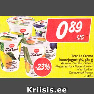 Allahindlus - Tere La Crema koorejogurt 5%, 380 g