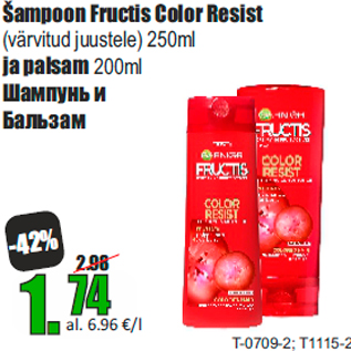 Allahindlus - Šampoon Fructis Color Resist (värvitud juustele) 250ml ja palsam 200ml