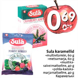 Allahindlus - Sala karamellid .multivitamiin, 60g .metsamarja, 60g .mustikasalveimaitseline, 40g .pohla-kadakamarjamaitseline, 40g