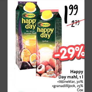 Allahindlus - Happu Day mahl, 1l .litšinektar, 30% .granadillijook, 25%